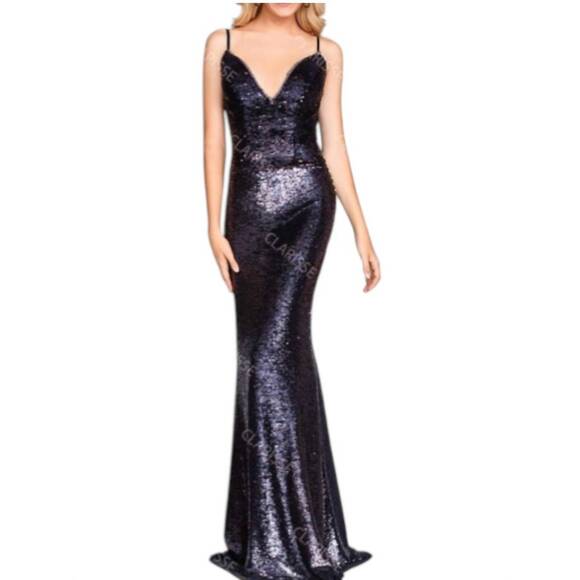 NEW CLARISSE v-neck mermaid maxi dress in heather/gold